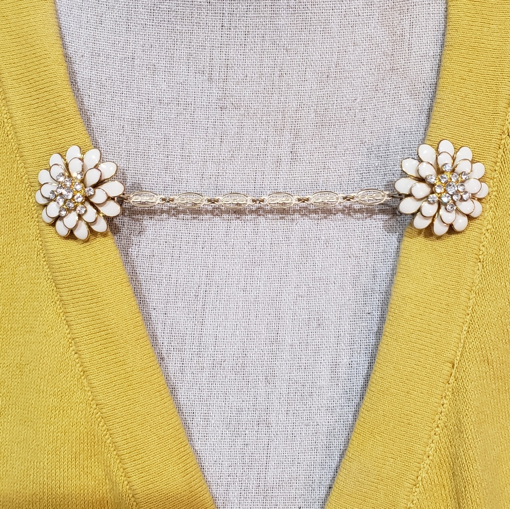 OOAK Gold & Enamel Spray Floral  Sweater Clip Brooch